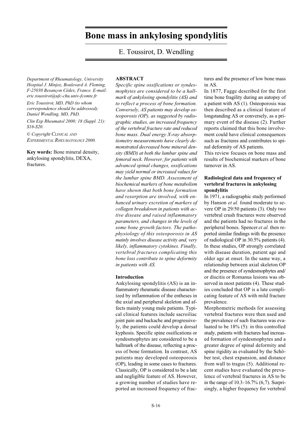 Bone Mass in Ankylosing Spondylitis