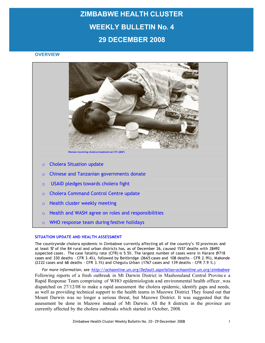 Zimbabwe Health Cluster Bulletin No 4 26 Dec Draft