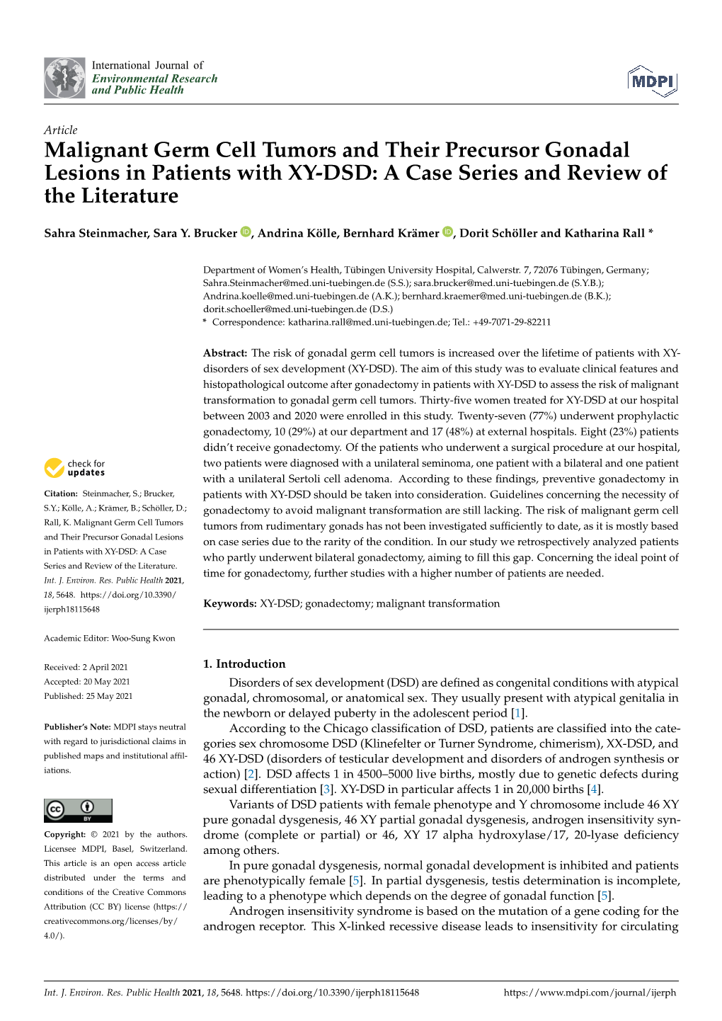 Malignant Germ Cell Tumors and Their Precursor Gonadal Lesions in Patients with XY-DSD: a Case Series and Review of the Literature