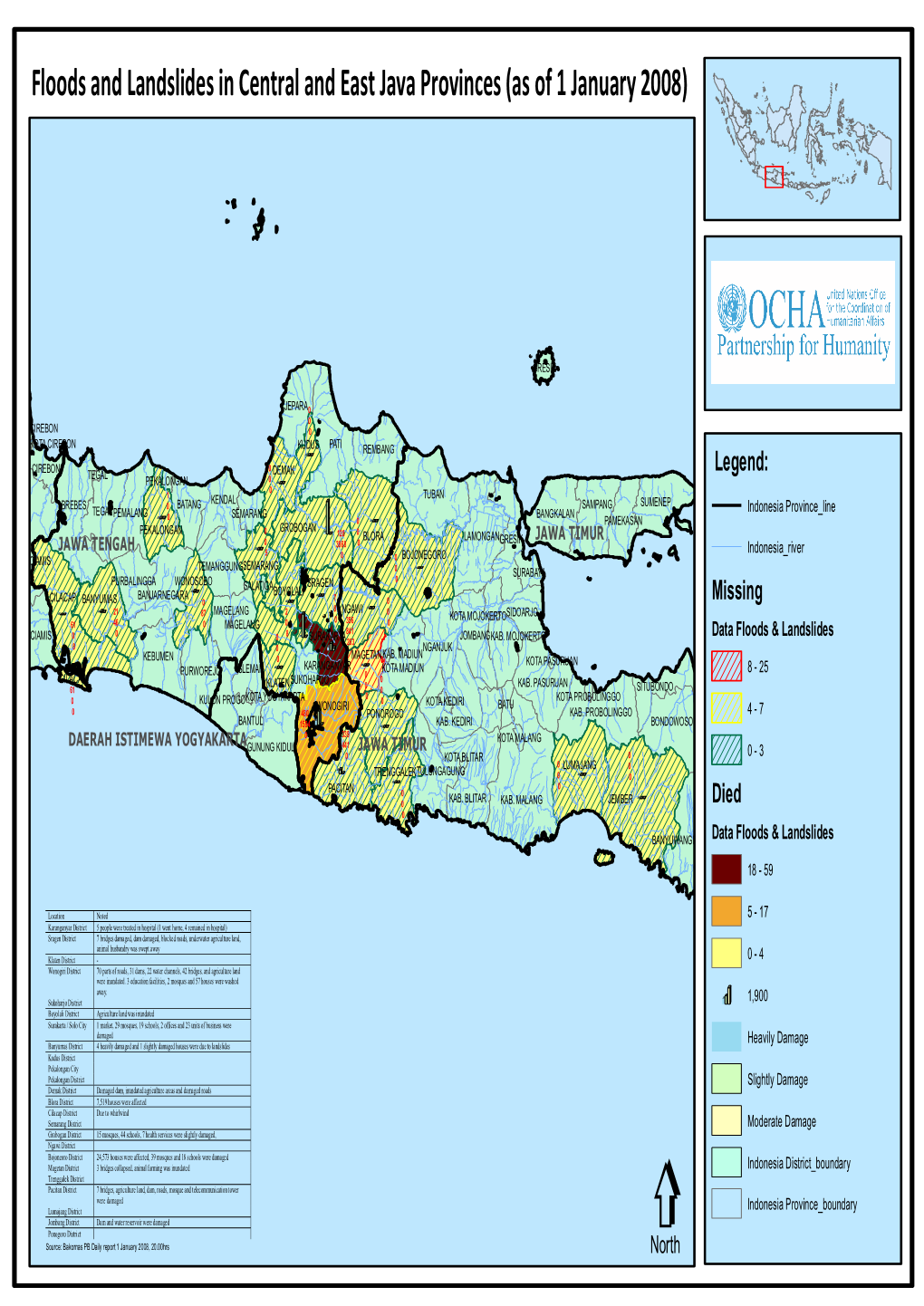 Floods and Landslides in Central and East Java Provinces (As of 1 January 2008)