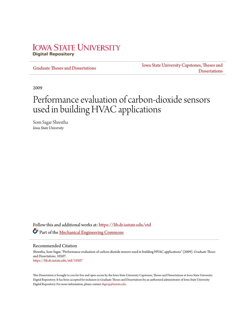 Performance Evaluation of Carbon-Dioxide Sensors Used in Building HVAC Applications Som Sagar Shrestha Iowa State University