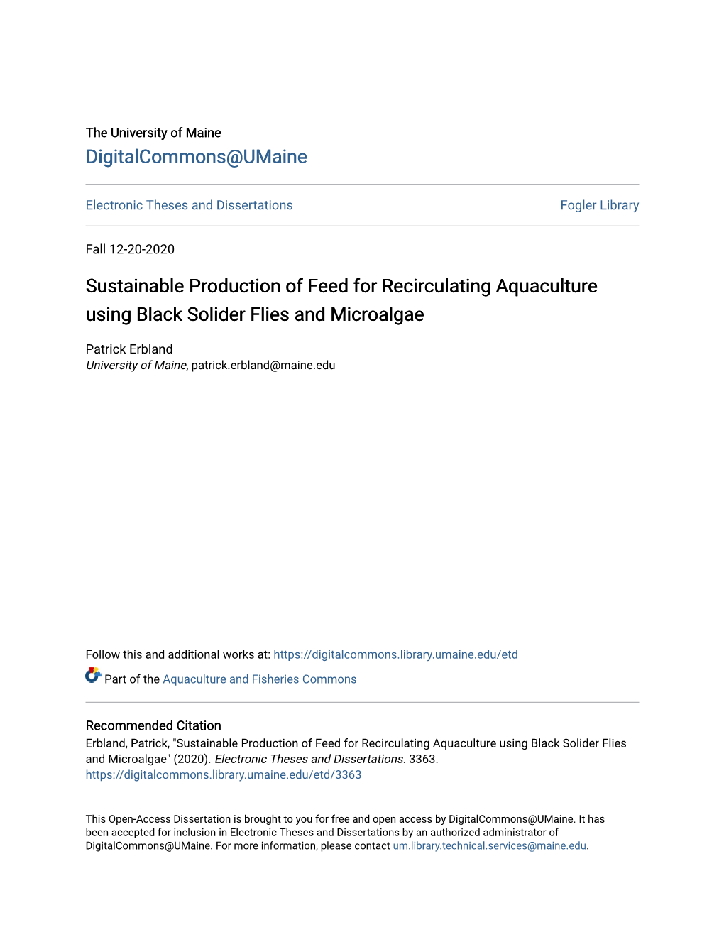 Sustainable Production of Feed for Recirculating Aquaculture Using Black Solider Flies and Microalgae