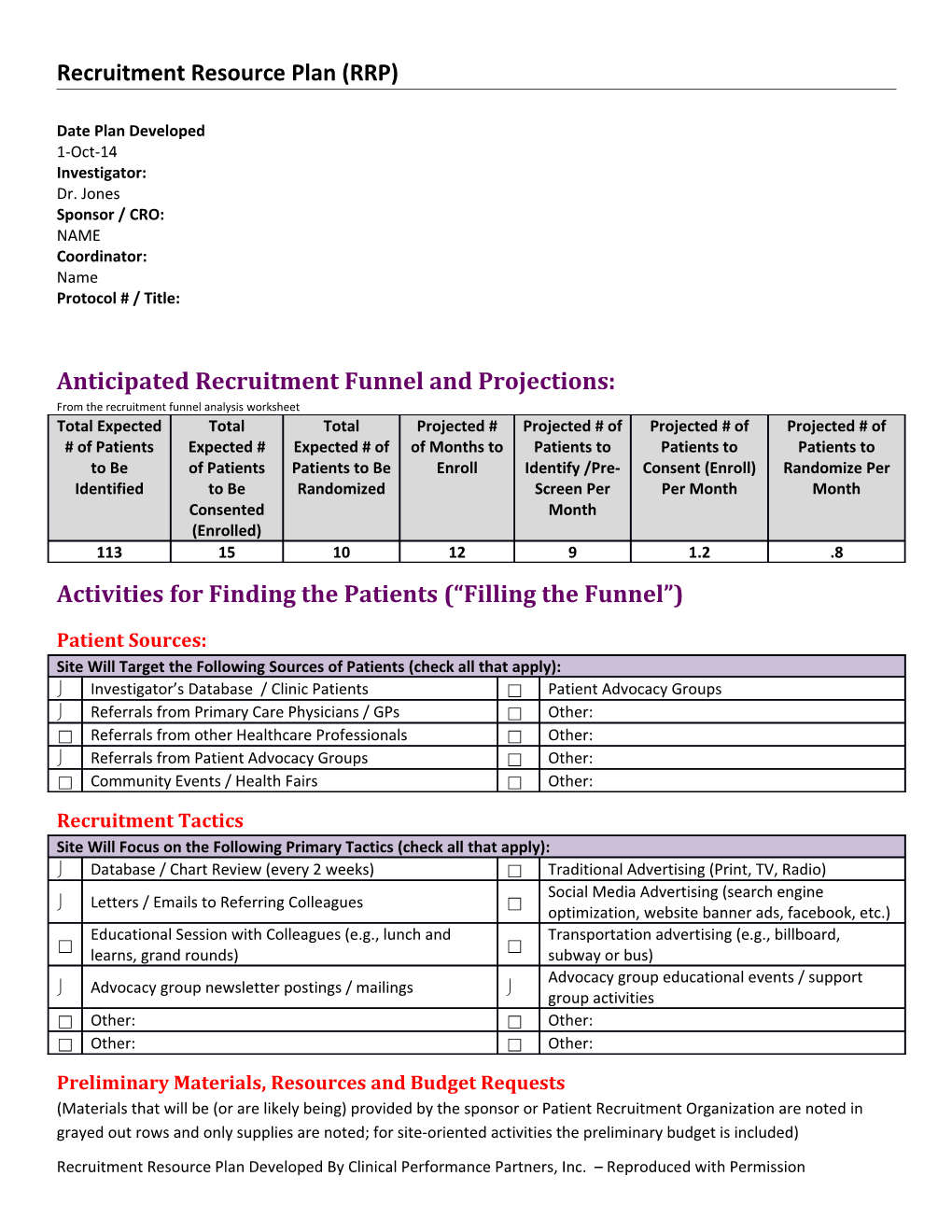 Recruitment Resource Plan (RRP)