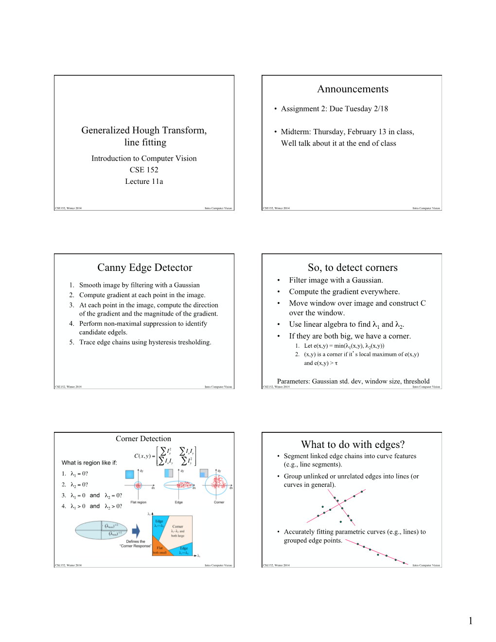 Announcements Canny Edge Detector So, to Detect Corners What to Do