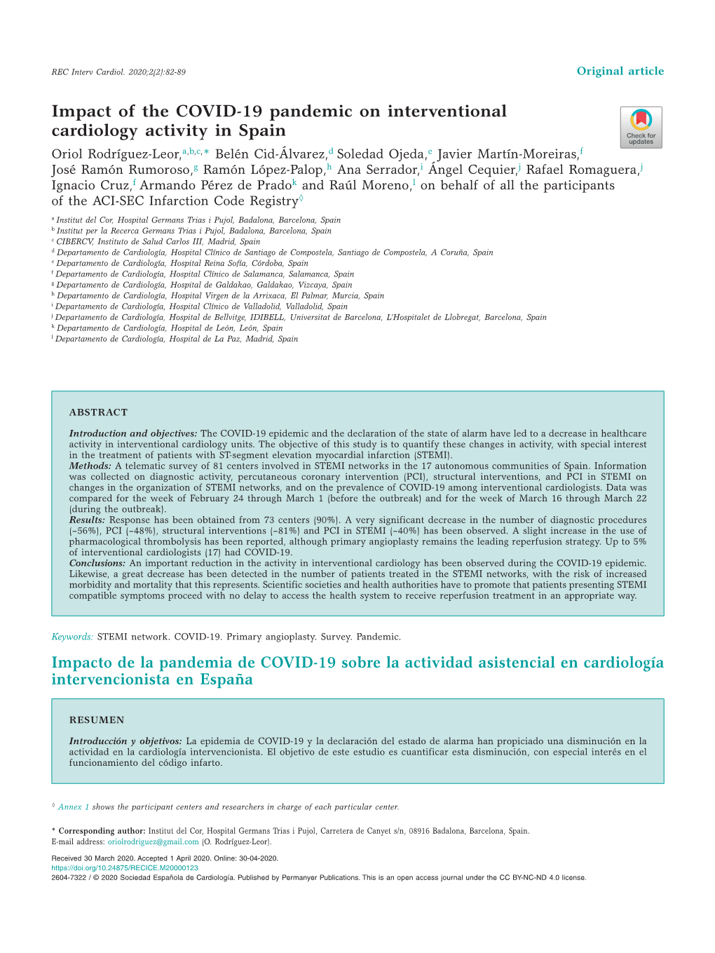 Impact of the COVID-19 Pandemic on Interventional Cardiology Activity In