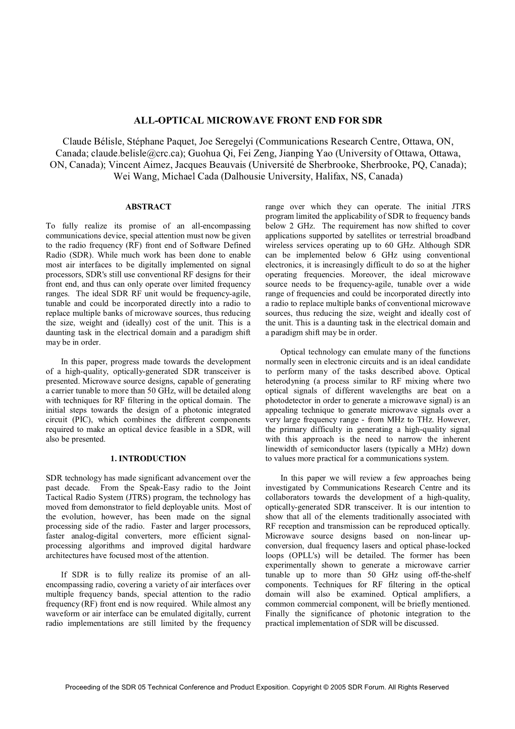 All-Optical Microwave Front End for Sdr