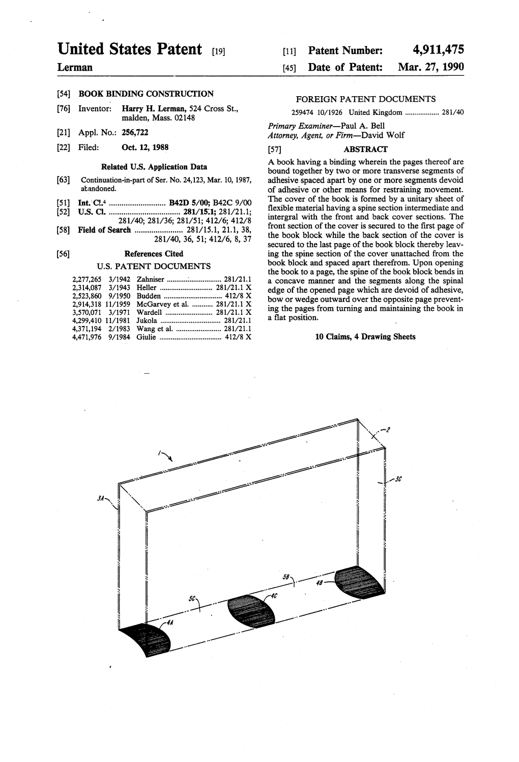 United States Patent (19) 11 Patent Number: 4,911,475 Lerman 45) Date of Patent: Mar