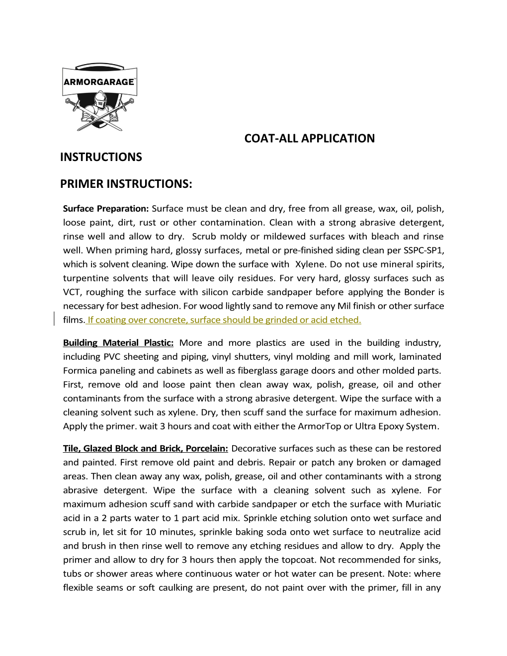 Coat-All Application Instructions