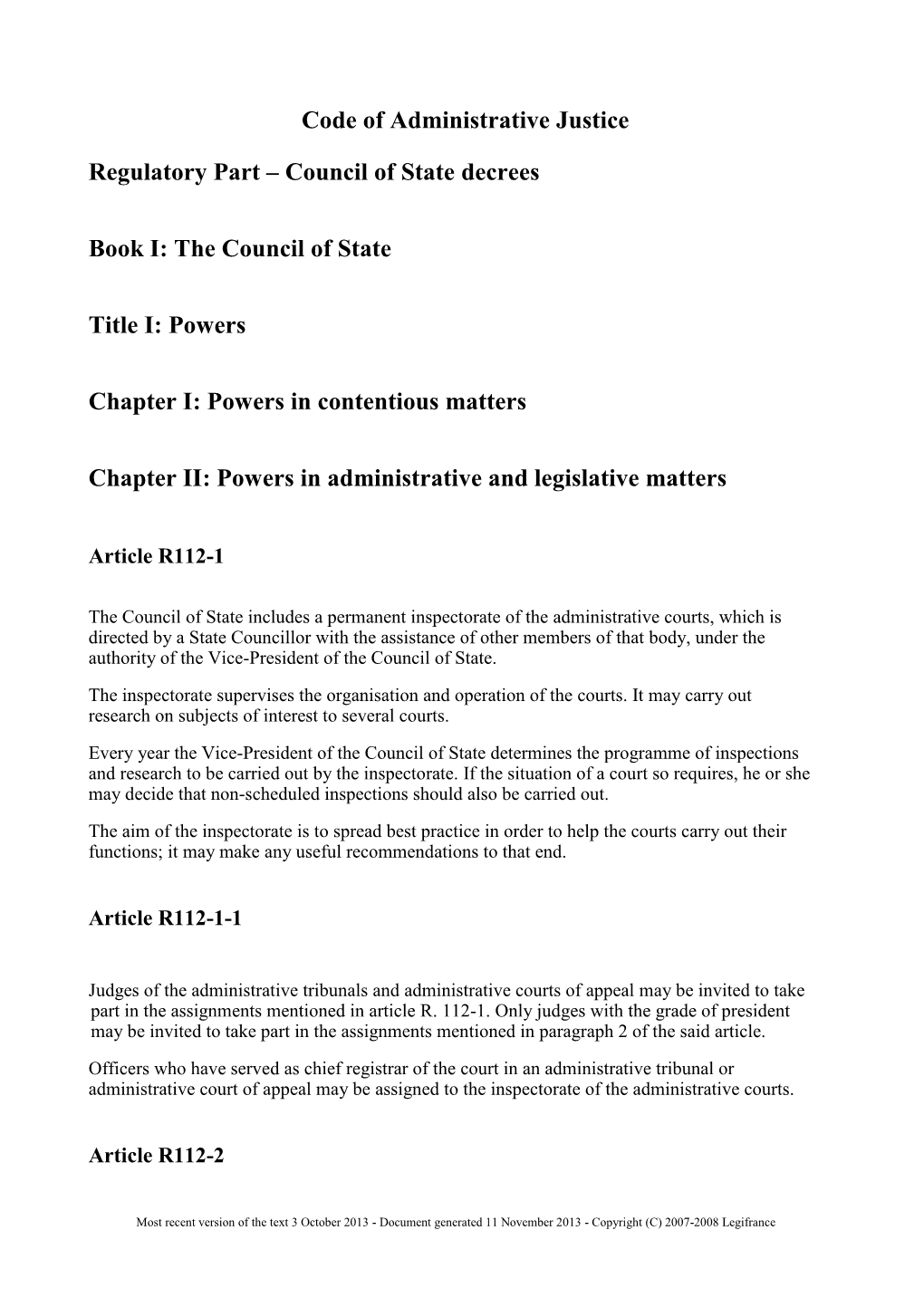 Code of Administrative Justice Regulatory Part