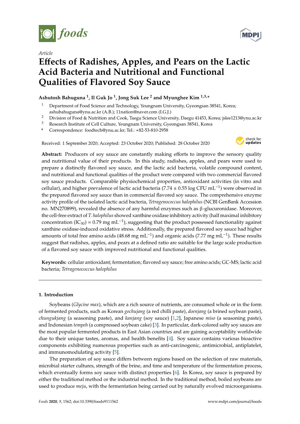 Effects of Radishes, Apples, and Pears on the Lactic Acid Bacteria