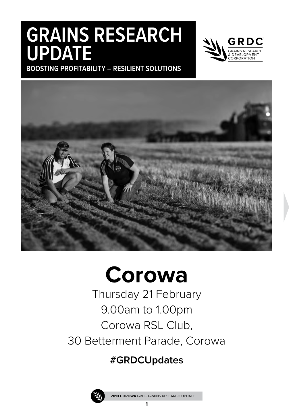 Corowa Thursday 21 February 9.00Am to 1.00Pm Corowa RSL Club, 30 Betterment Parade, Corowa #Grdcupdates