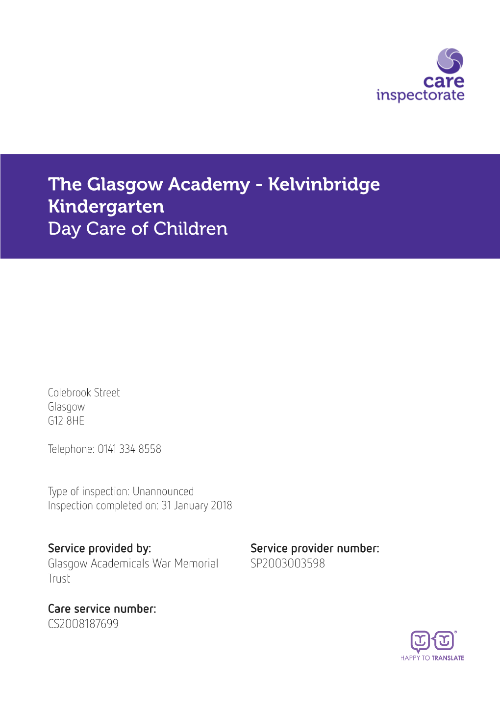 The Glasgow Academy - Kelvinbridge Kindergarten Day Care of Children