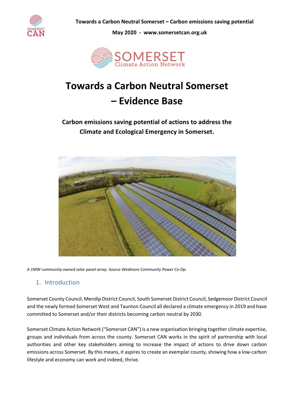 Towards a Carbon Neutral Somerset – Evidence Base