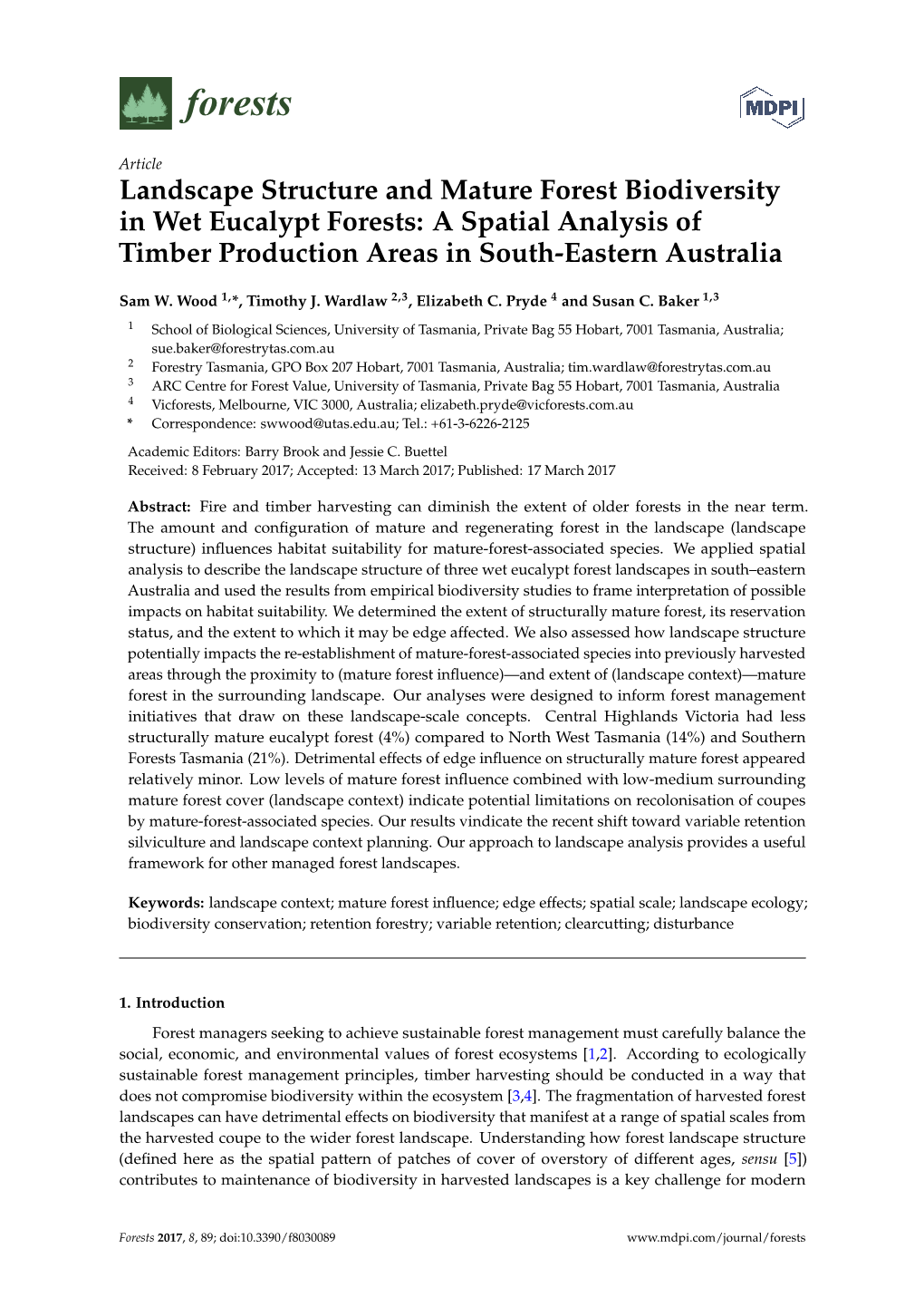 Landscape Structure and Mature Forest Biodiversity in Wet Eucalypt Forests: a Spatial Analysis of Timber Production Areas in South-Eastern Australia