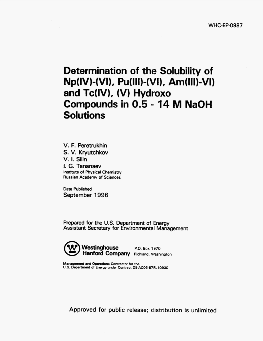 Hydroxo Compounds in 0.5 - 14 M Naoh Solutions