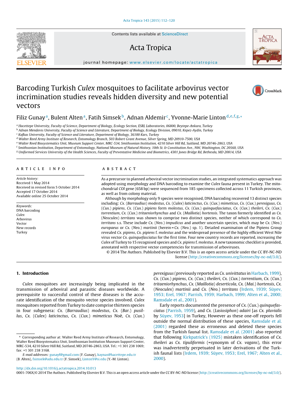 Barcoding Turkish Culex Mosquitoes to Facilitate Arbovirus Vector Incrimination Studies Reveals Hidden Diversity and New Potential Vectors