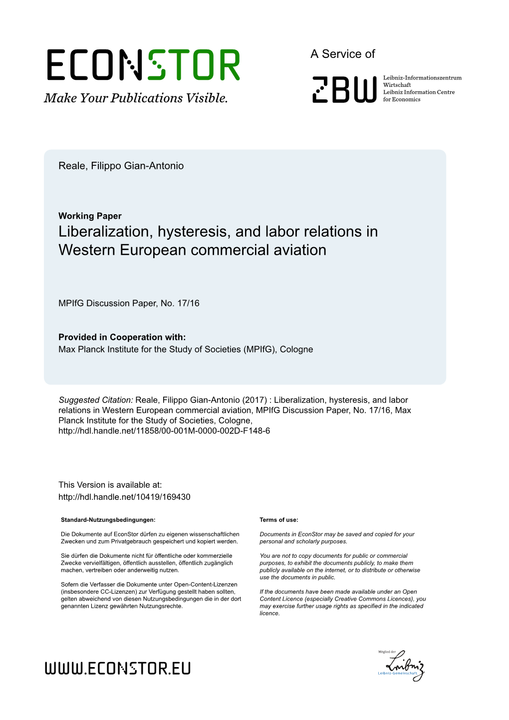 Liberalization, Hysteresis, and Labor Relations in Western European Commercial Aviation