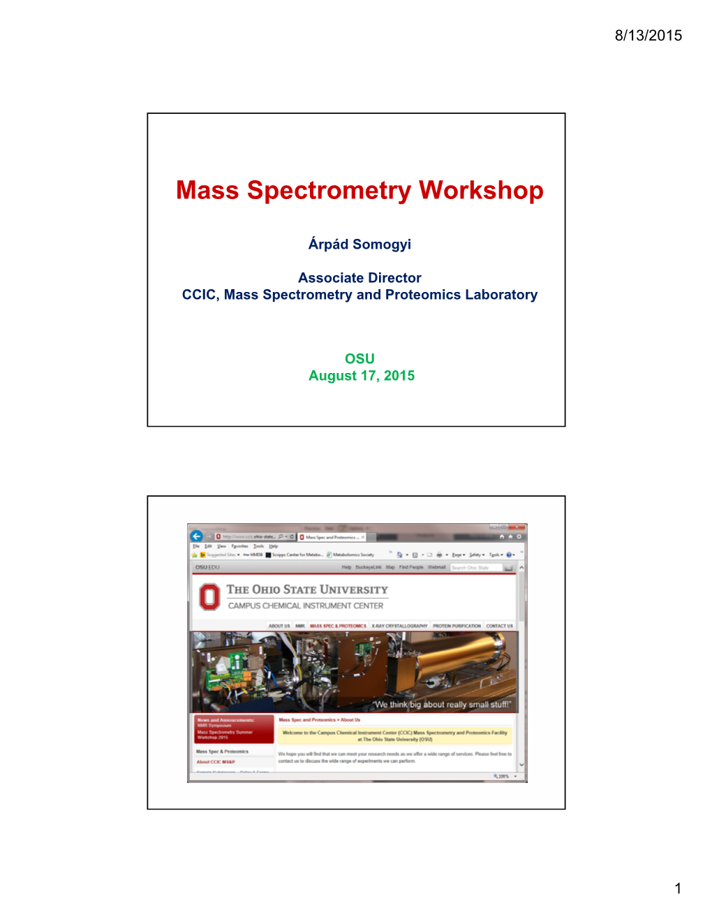 Mass Spectrometry Workshop