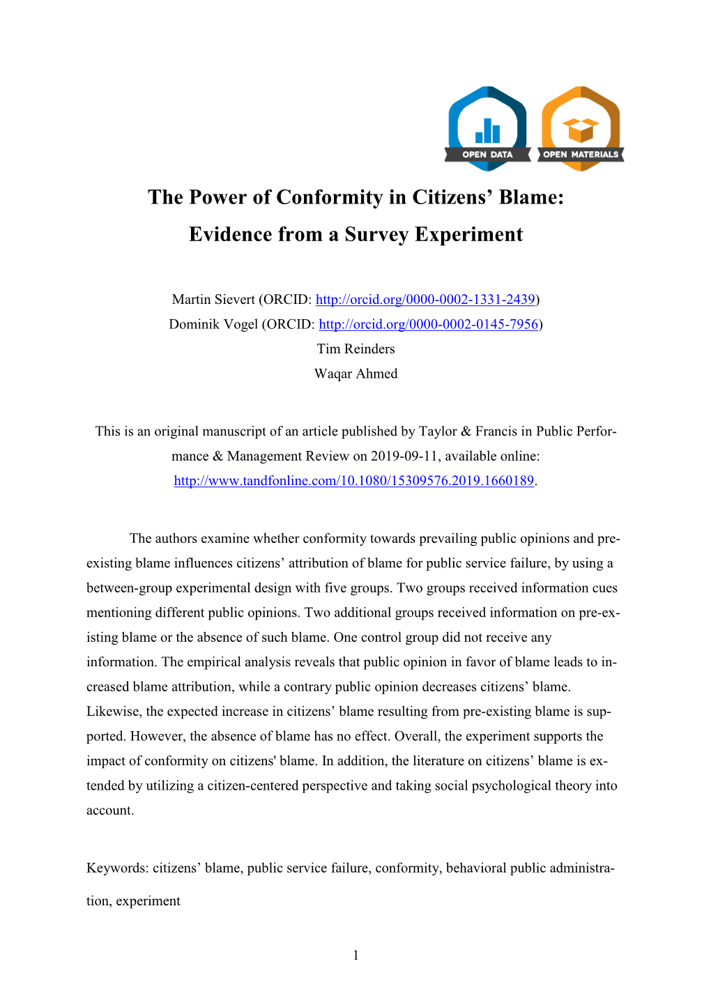 The Power of Conformity in Citizens' Blame: Evidence from a Survey