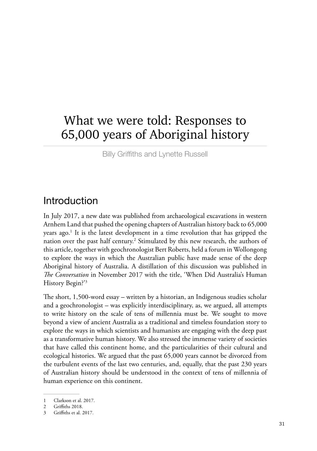 Responses to 65000 Years of Aboriginal History