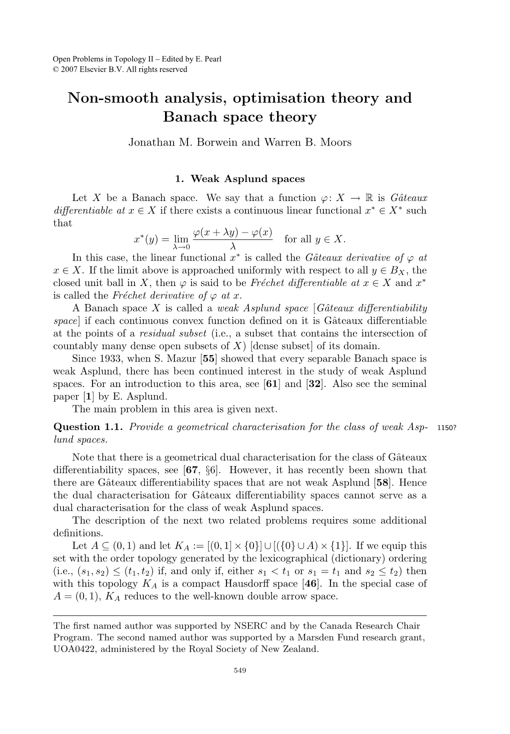 Non-Smooth Analysis, Optimisation Theory and Banach Space Theory