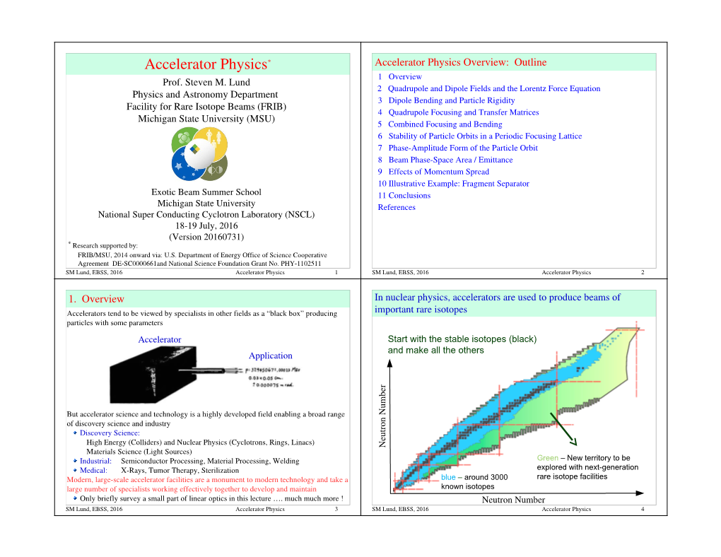 Accelerator Physics* Accelerator Physics Overview: Outline 1 Overview Prof