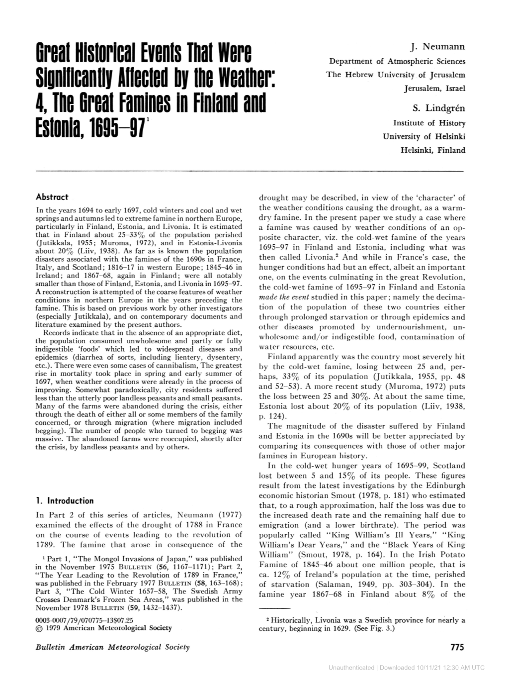 4, the Great Famines in Finland and Estonia, 1695-97