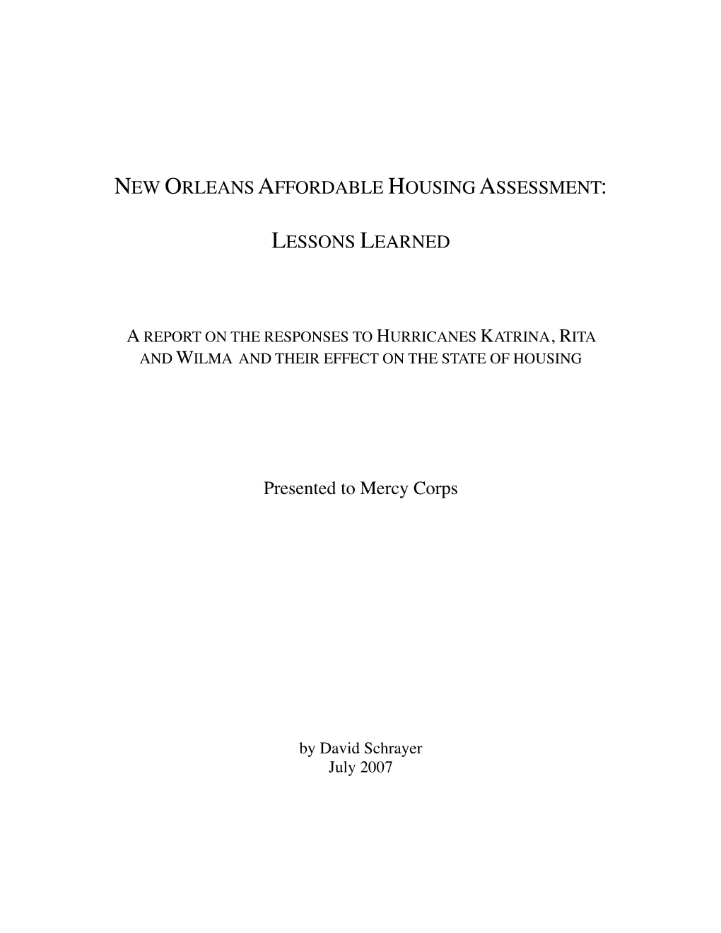 New Orleans Affordable Housing Assessment