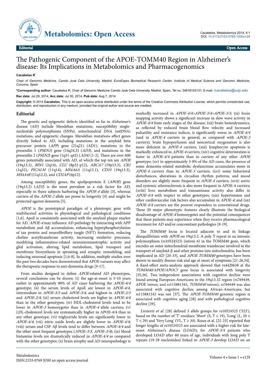 The Pathogenic Component of the APOE-TOMM40 Region In