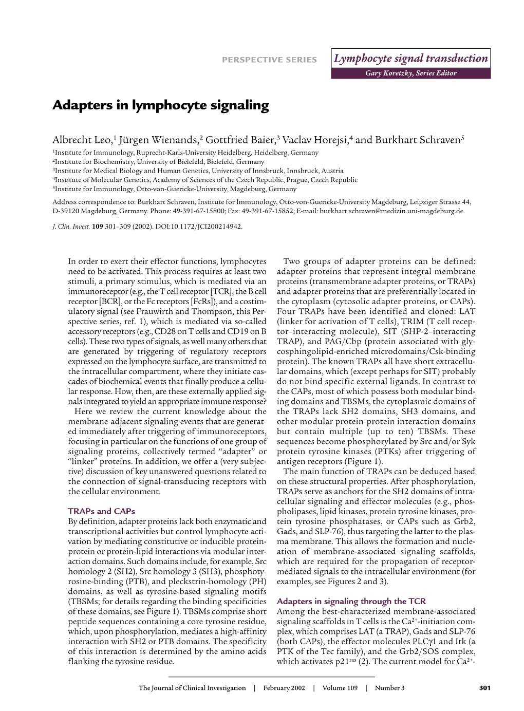 Adapters in Lymphocyte Signaling