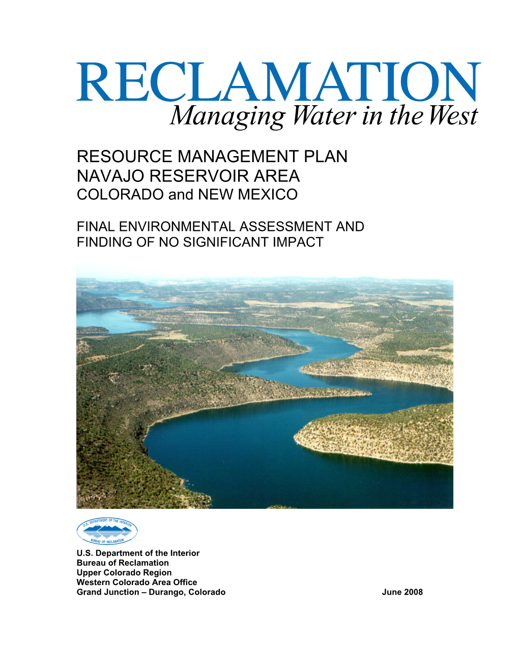 RESOURCE MANAGEMENT PLAN NAVAJO RESERVOIR AREA COLORADO and NEW MEXICO