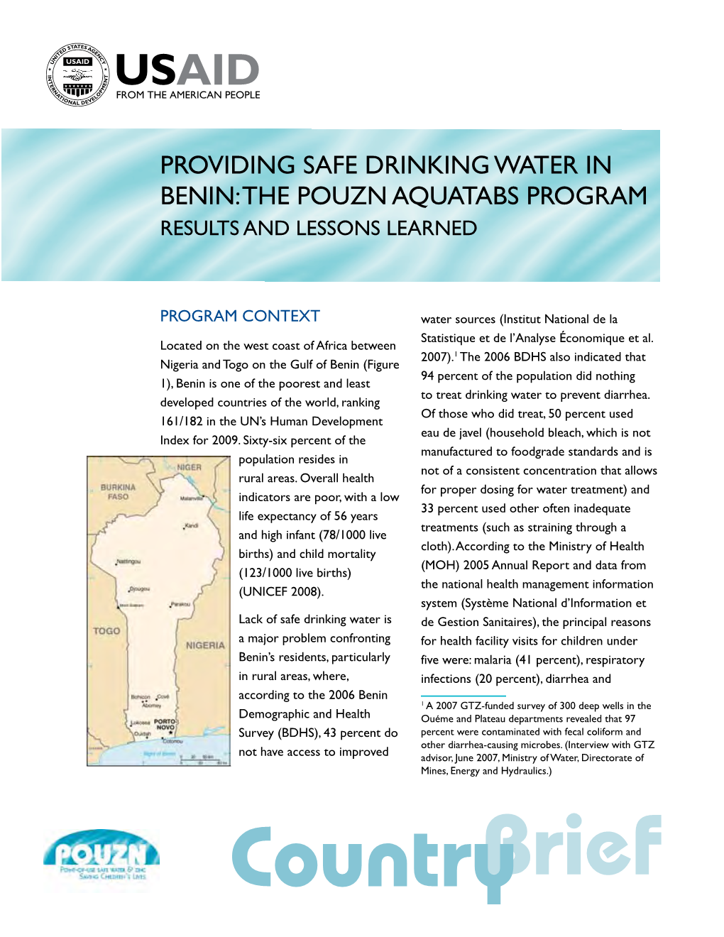 Providing Safe Drinking Water in Benin: the POUZN Aquatabs Program Results and Lessons Learned