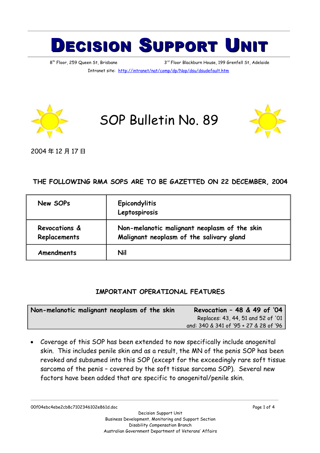 SOP Bulletin 89 New Sops Dec 04