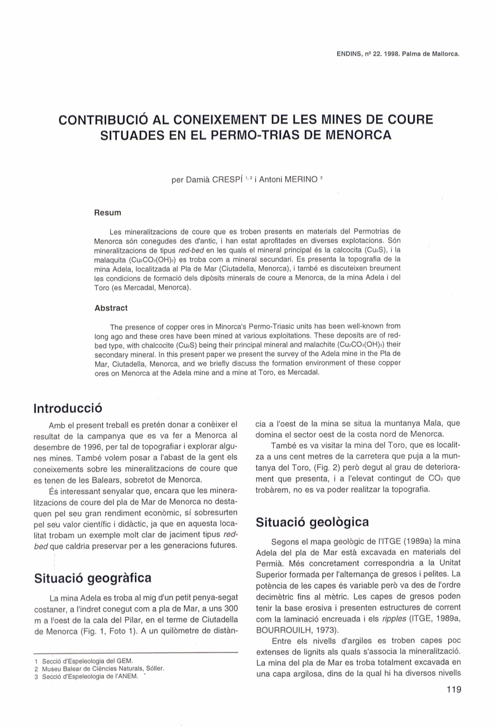 Contribució Al Coneixement De Les Mines De Coure Situades En El Permo-Trias De Menorca