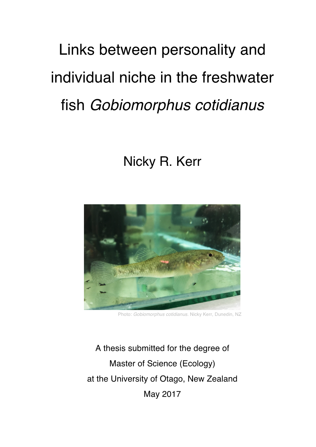 Links Between Personality and Individual Niche in the Freshwater Fish Gobiomorphus Cotidianus