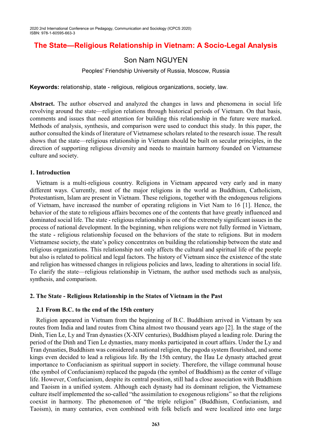 The State—Religious Relationship in Vietnam: a Socio-Legal Analysis