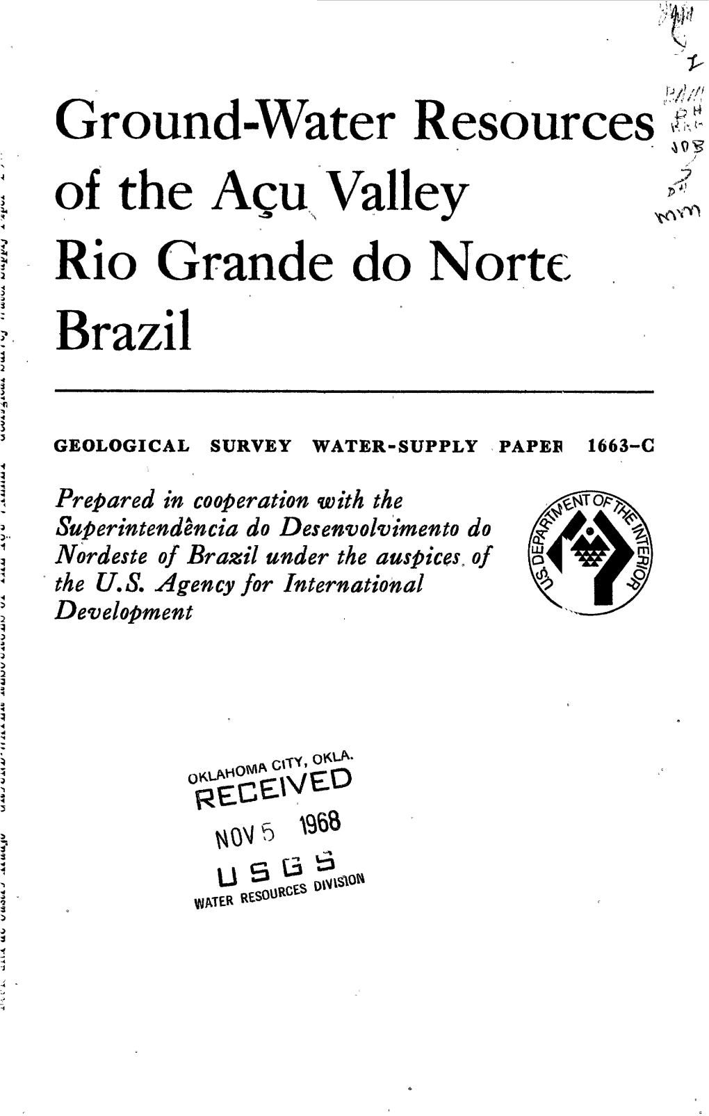 Ground-Water Resources of the Agu Valley Rio Grande Do Norte Brazil