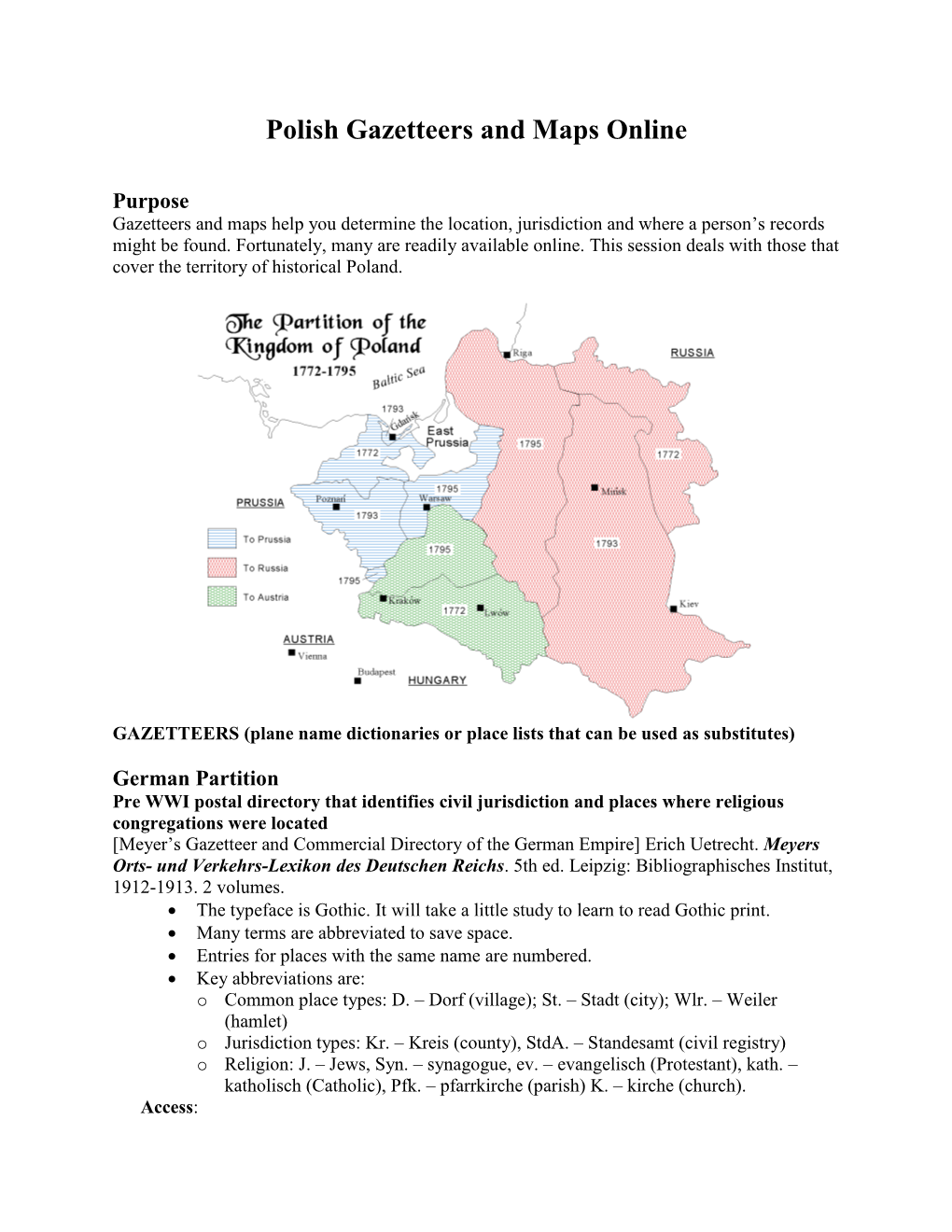 Polish Gazetteers and Maps Online