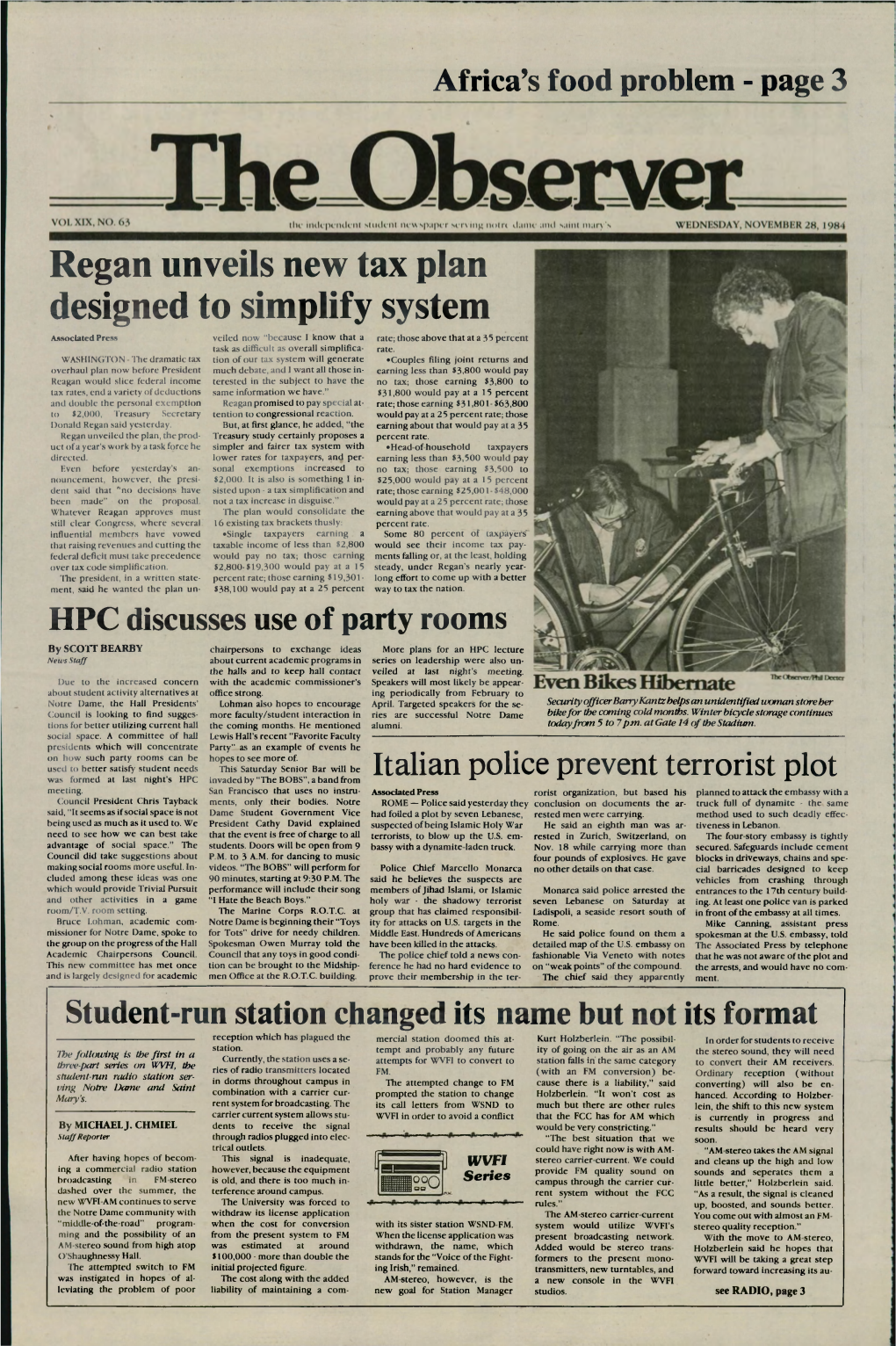 The Observer Wednesday, November 28,1984 — Page 2 in Brief Twelve Years Later We Are Still ‘Drifting Through Transition’ the U.S