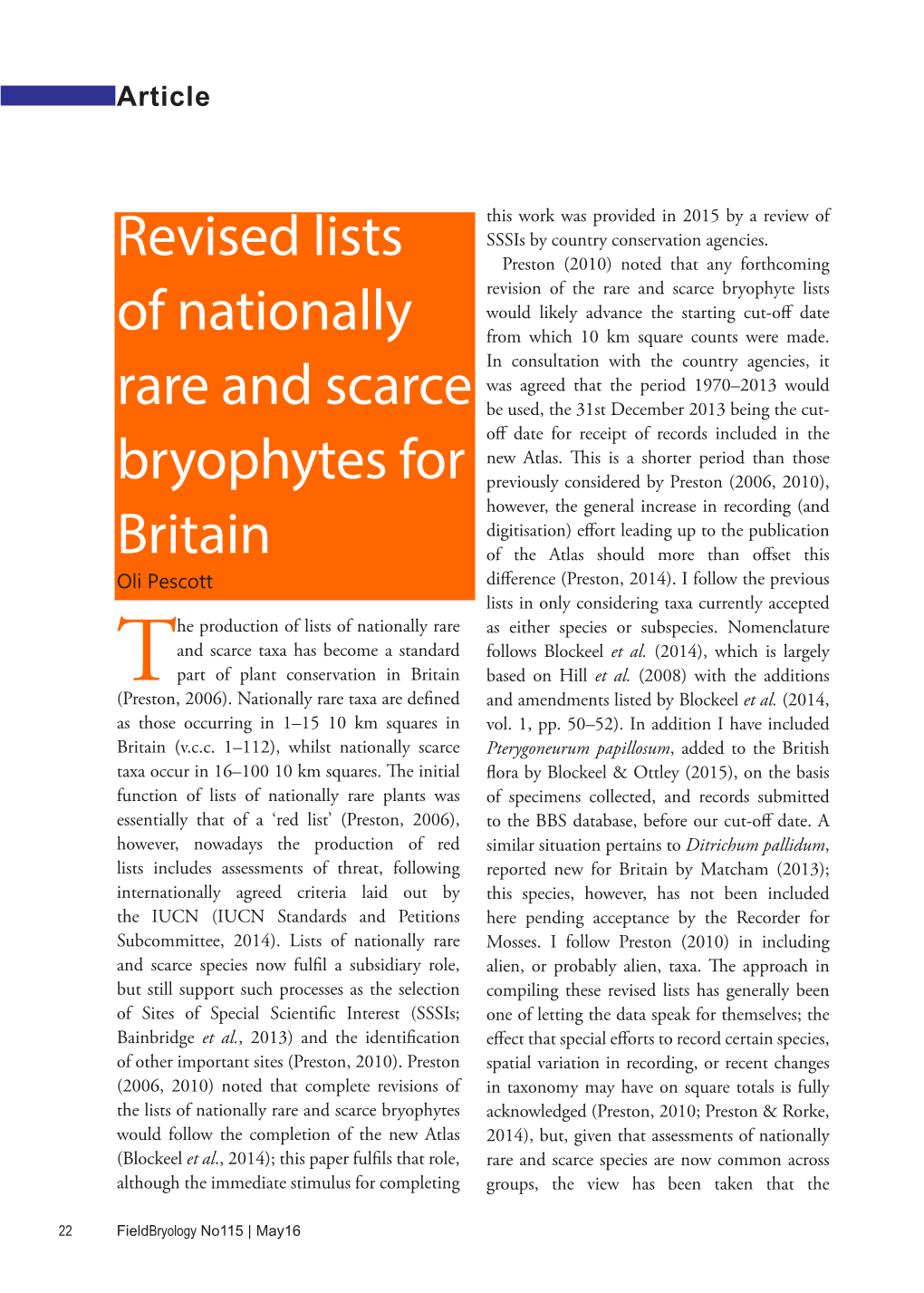 Revised Lists of Nationally Rare and Scarce Bryophytes for Britain