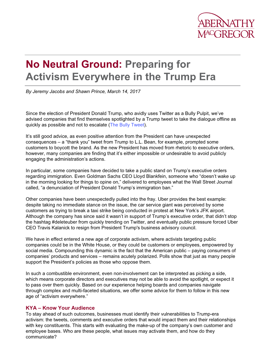 No Neutral Ground: Preparing for Activism Everywhere in the Trump Era
