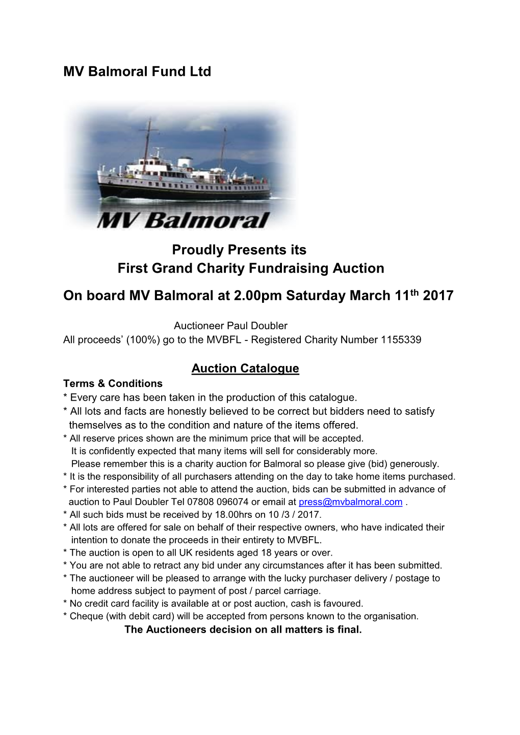 MV Balmoral Fund Ltd Proudly Presents Its First Grand Charity