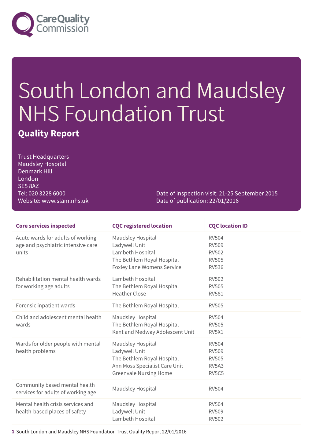 South London and Maudsley NHS Foundation Trust Newapproachcomprehensive Report