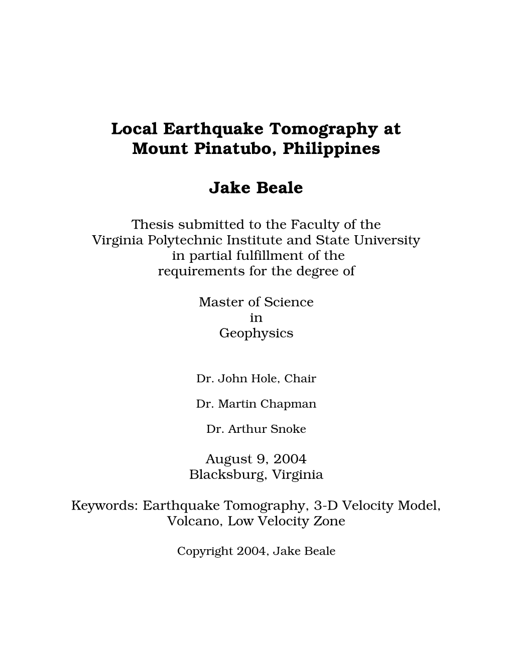 Local Earthquake Tomography at Mount Pinatubo, Philippines Jake