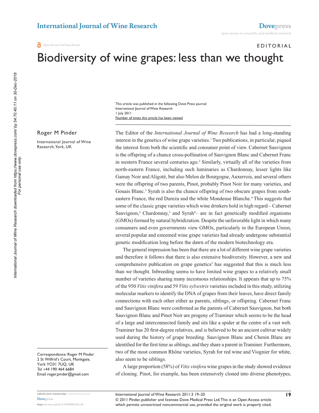 Biodiversity of Wine Grapes: Less Than We Thought