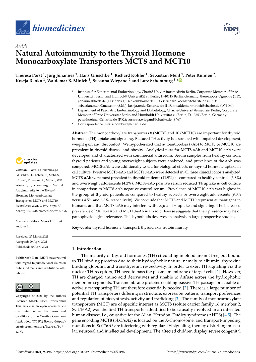 Natural Autoimmunity to the Thyroid Hormone Monocarboxylate Transporters MCT8 and MCT10