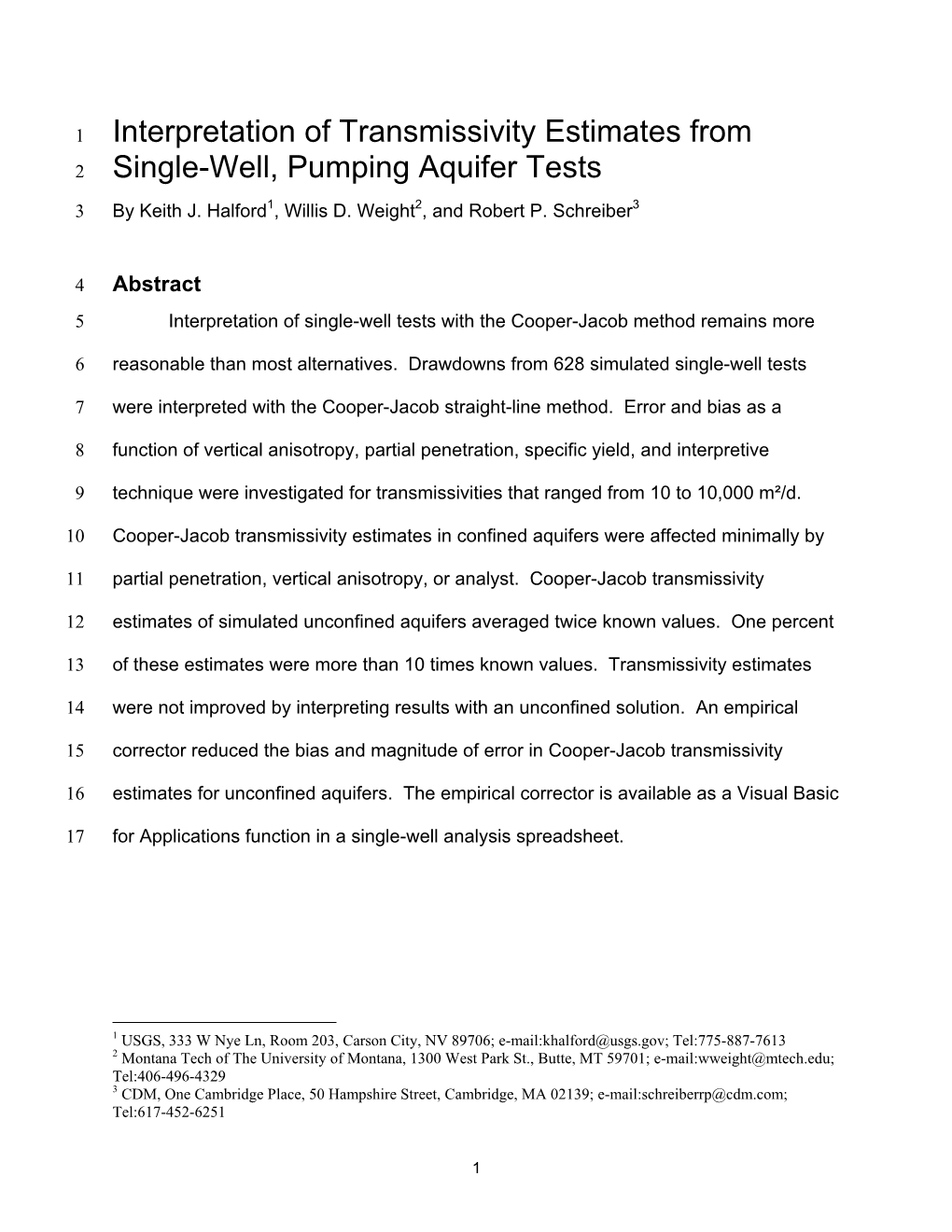 Interpretation of Transmissivity Estimates from Single-Well, Pumping