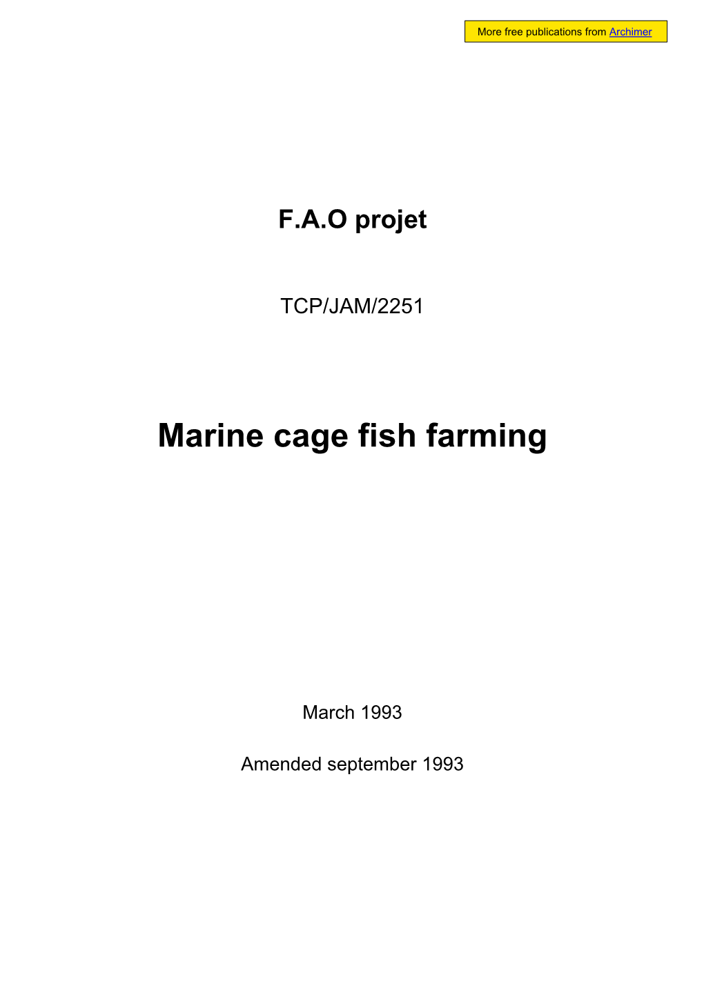 Marine Cage Fish Farming
