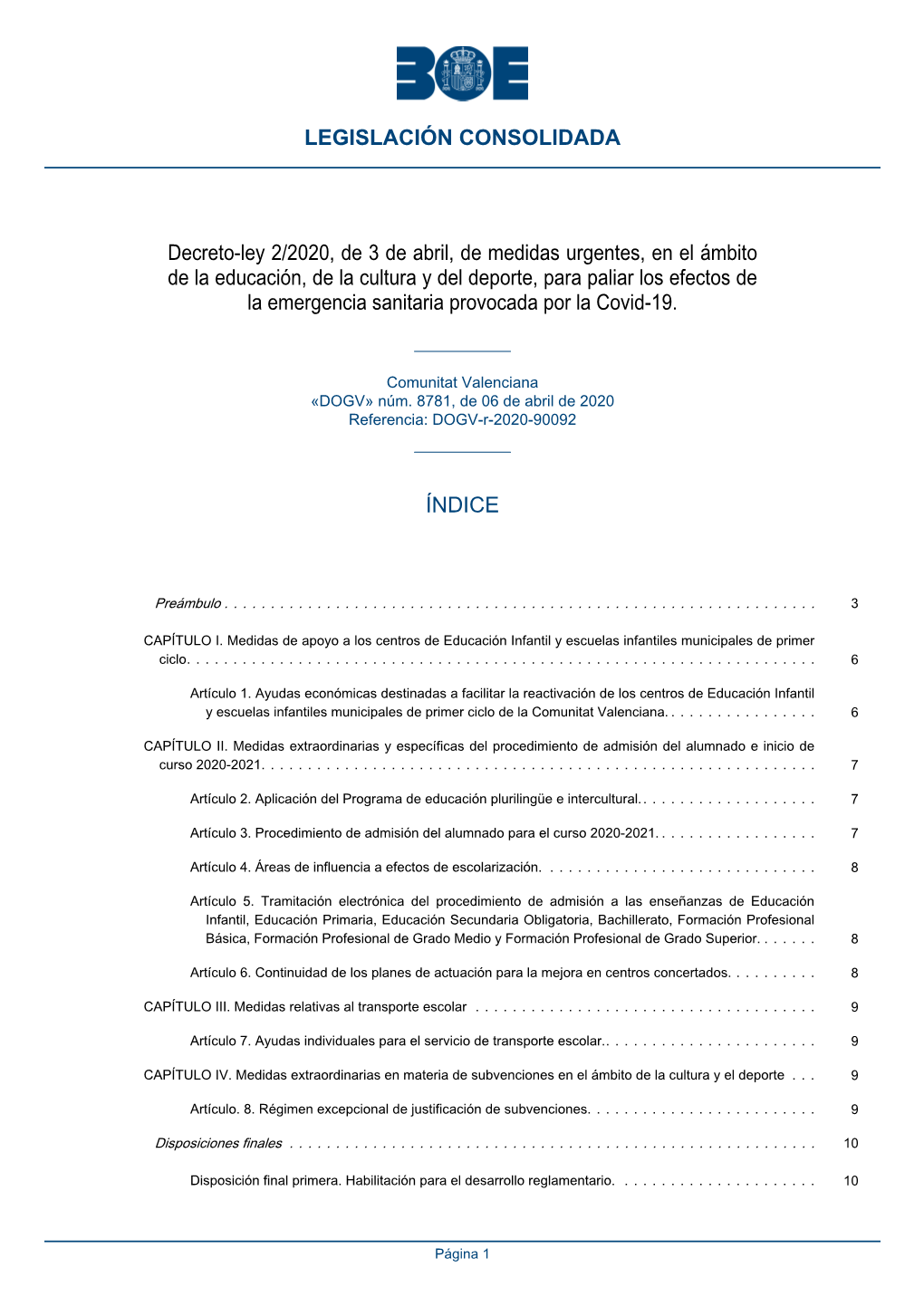 Decreto-Ley 2/2020, De 3 De Abril, De Medidas Urgentes, En El