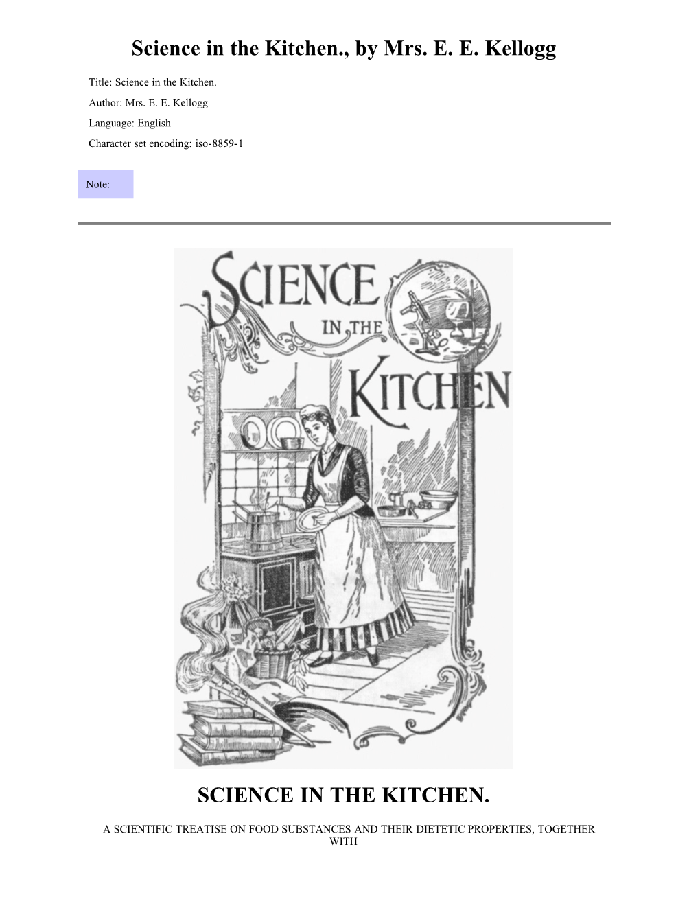 Science in the Kitchen., by Mrs. E. E. Kellogg